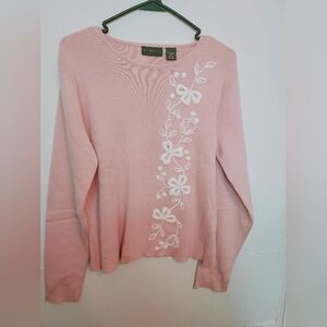 Relativity Womens Sweater Sz Large Pink With Embroidery